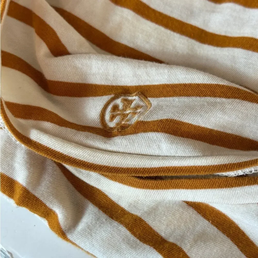 Tory Burch Soft Striped V Neck Brown and White Women's Tee Size L